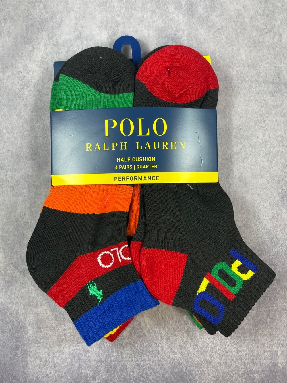 Polo Ralph Lauren Mens 6 Pair Half Cushion Quarter Performance Socks Colorblock